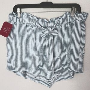 Ingrid & Isabel Women's Maternity Shorts Blue Striped Pull-on Tie Front Sz M